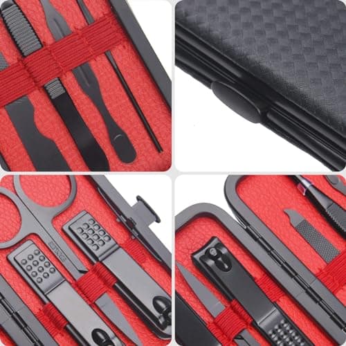 URAQT Nail Clippers, 7 pcs Professional Manicure Set, Nail Scissors & Eyebrow Grooming Kit, Stainless Steel Nail Care Tools with Luxurious Leather Case for Travel & Home — view 3