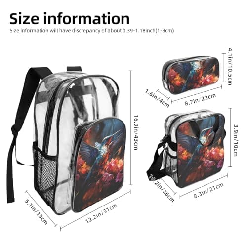 WZYCWB Hummingbird Patterned backpack set (lunch bag and pencil case) | Perfect for school, work, business trips, and travel. — view 3