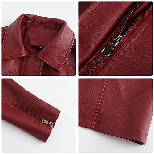 QLXYYFC Comfortable Soft Warm Women's Leather Jacket Classic Long Windbreaker Autumn Winter Coat with Loose Belt Zipper Cuffs (Color : Red, Size : L) — view 3