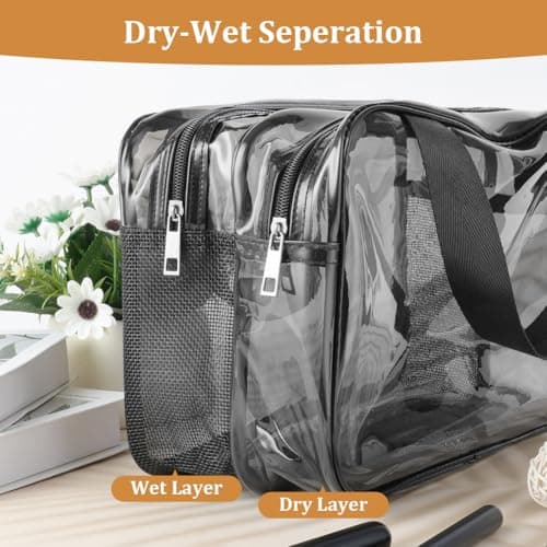Aucuu Clear Toiletry Bag, Portable Travel Makeup Bag, Wet Dry Separation PVC Wash Bags, Large Capacity Travel Toiletries Case, Waterproof Makeup Bags with Handles, Clear Cosmetic Bag for Women Girls — view 5