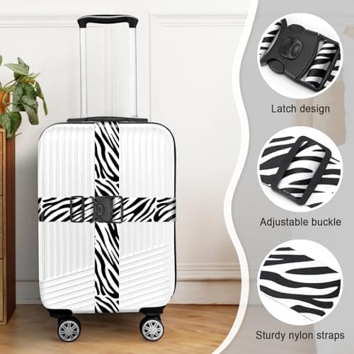 MOTONG 2 PCS Luggage Straps,200 CM Adjustable Suitcase Straps Personalised Luggage Straps Suitcases Heavy Duty Suitcase Belts Thickened Luggage Belt with Quick Release (Zebra Stripe) — view 3