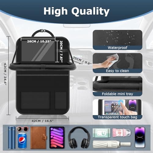 Oneyus 2 Pack Car Seat Organiser with Folding Table, Car Organiser Back Seat for Kids, Waterproof Car Storage for Keeping Car Tidy, Kick Protector, Tablet Storage Pockets (Black) — view 2
