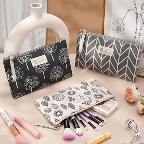 Firtink Canvas Cosmetic Bag, 3 PCS Small Make Up Bag, Printed Makeup Bag Pouch Multifunctional Travel Toiletry Bag with Zipper for Women and Girls Mothers Day Gifts — view 5