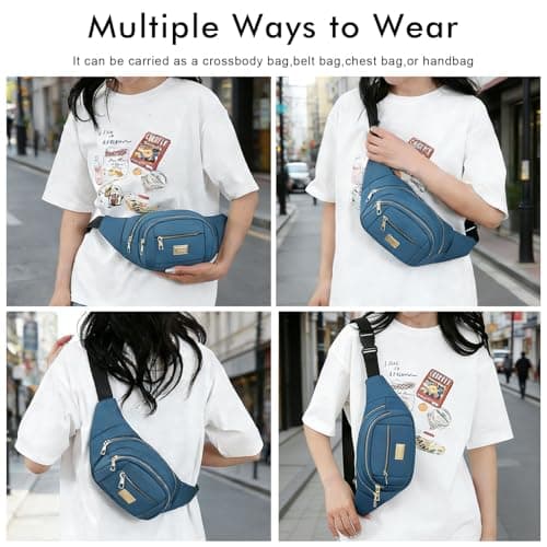 ADUDVLO Bumbags for Ladies Women Men Lightweight Adjustable Bum Bag Fanny Pack with 4 Zipper Pockets,Fashionable Waist Pack for Travel, Running, Hiking, Cycling (Blue) — view 5