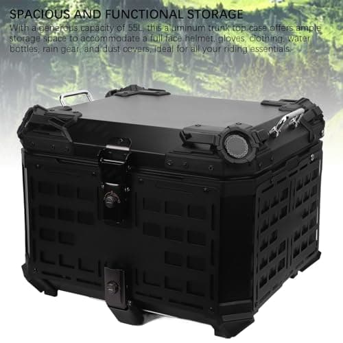 Cuifati Motorcycle Top Box 55L, Aluminum Luggage Case with Anti Theft Lock Quick Release Waterproofing, PU Thermal Cotton Lining Safeguards, for Travel Riding — view 4