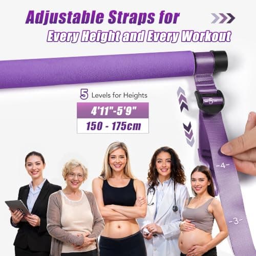 ALongSong Pilates Equipment Pilates Reformer Bar Set With 6 Elastic Resistance Bands 20-180LBS & Door Anchor for Full-Body Fitness Toning & Muscle Building | Home Workout/Gym/Travel-Purple — view 3