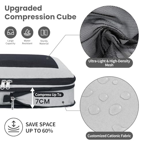 Prezon Large Compression Packing Cubes, Full Open Visible Design， Expandable Packing Organizer with Travel Shoe Bag for Suitcase & Backpack, 4 Set Lightweight Travel Bags for Vacation & Camping — view 2
