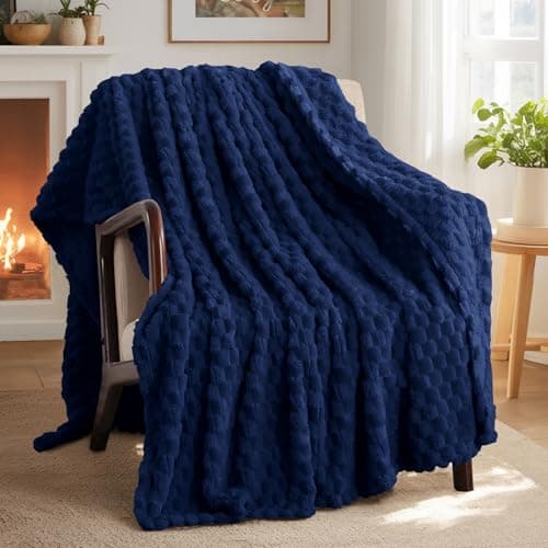 Aisbo Navy Throw Blankets for Sofa - Fleece Fluffy Throws for Beds Double, Soft Warm Fuzzy Big Blanket for Couch, 150x200 cm — view 6