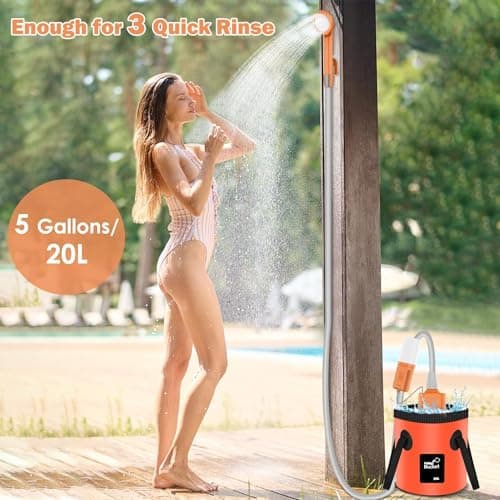 Cosy Life Portable Shower for Camping, Rechargeable Camping Shower Pump with 5 Gallons Collapsible Bucket & LED Light, Electric Outdoor Camp Shower Portable Shower Pump Camping Hiking (5.9ft Hose) — view 2