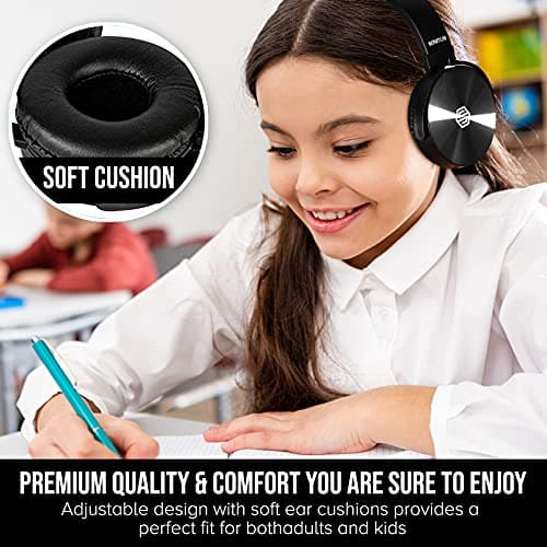 Classroom Headphones-Bulk 10-Pack, Student On Ear Comfy Swivel Earphones for Library, School, Airplane, Kids-for Online Learning and Travel, HQ Stereo Sound 3.5mm Jack (Black with Microphone) — view 4