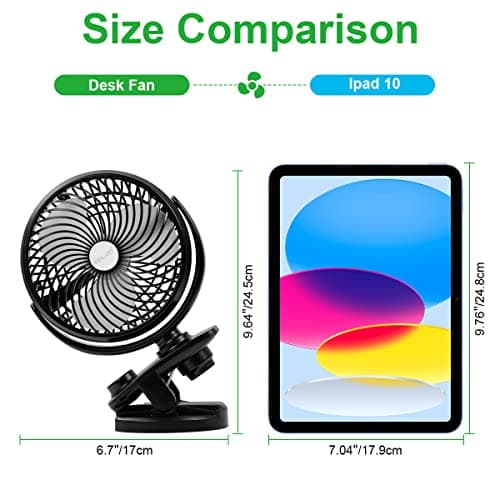 ELZO Clip on Fan, 5000mAh Mini USB Desk Auto Oscillating Small Fan, 360° Rotation Rechargeable Stepless Speed, Super Quiet Portable Fan for Office Stroller Car Camping Travel, Black — view 4