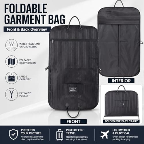 Garment Bag for Travel, 100 x 60 cm Foldable Suit Carrier with Trolley Sleeve & Leather Handles, Waterproof Oxford Fabric, Wrinkle-Free Hanging Clothes Bag for Suits, Coats — view 4