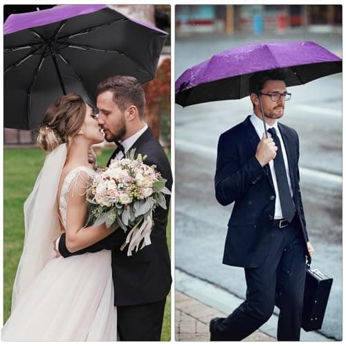 Kajaia 4 Pack Umbrellas Compact Windproof, Automatic Open and Close Folding Rain Umbrella Collapsible for Men Women Travel, Purple, 38.5 inches — view 5