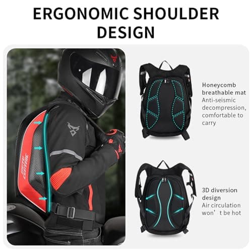 mjmoto - Waterproof Carbon Fiber Motorcycle Backpack Hard Shell Reflective Travel Suitcase, Green, Tamaño estándar — view 3