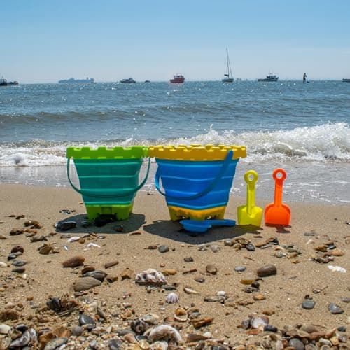 TRIXES 2PK Collapsible Bucket and Spade Set – Ideal for Holiday – Silicone Design – Minimise Space in Luggage – Premium Quality Childrens Holiday Essential – Summer Gift - 6-pieces — view 2