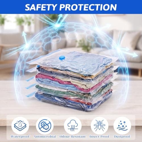 Wenrecu Vacuum Storage Bags 50x60cm 10 Pack Medium Space Saver Compression, Airtight Double Zipper, Reusable Waterproof, Wardrobe Clothes Storage, Medium Items Organiser — view 2