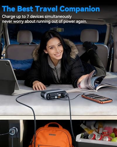 Estbuc 7-in-1 295W Retractable Car Charger Adapter, Fast Charging USB C Car Accessories with Cigarette Lighter Splitter, 45W Type-C & 30W Lightning Cables,4 USB Ports, Road Trip Tech Gifts for Men/Dad — view 6