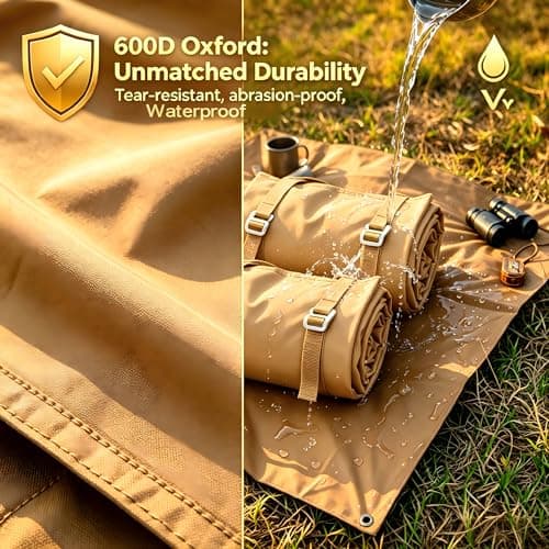M.J COMFY-LIFE Thick 600D Oxford Camping Mat, Waterproof Foldable Picnic Blanket, Multifunction Outdoor Tent Carpet Sandproof Ground Mat for Camping Hiking Beach Festival Travel Recreation, Khaki — view 4