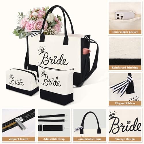 HOMIEE 3-Pcs Bride Canvas Tote Bag Set, Large Capacity, Durable Tote Bags — view 3