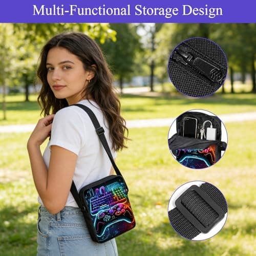 Nhemeylp 3PCS Gaming School Bag Set, Waterproof Backpack with Crossbody Bag & Pencil Case, Durable Boys Backpack for Kids Teens School Travel Camping Daily Use Gift — view 4
