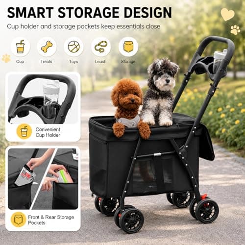 GiHaood Dog Pram for Medium Dogs (20kg), 4 Wheel Foldable Pet Pushchair — view 3