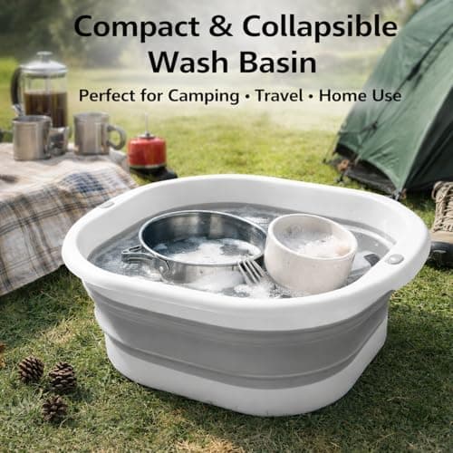 Lafefe Thickened Collapsible Washing Up Bowl, Portable Folding Wash Basin with Handles, Space Saving Camping Sink Multipurpose for Camping, Caravan, Kitchen & Travel(Gary, 5L) — view 5