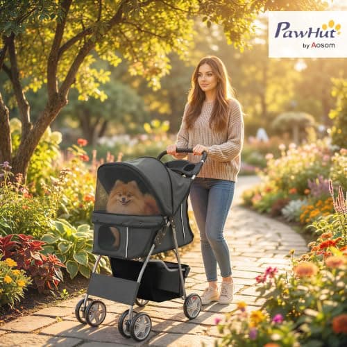 PawHut Dog Pram Foldable Pet Stroller for Small Breeds Cats Dark Grey — view 2
