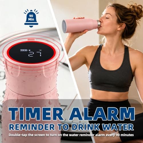 Insulated Stainless Steel Water Bottle with UV Sterilization & Hydration Reminder, USB-C Rechargeable, BPA-Free&Leak-Proof Smart Self-Cleaning Water Bottle, Ideal for Office, Travel and Gifts, Pink — view 6