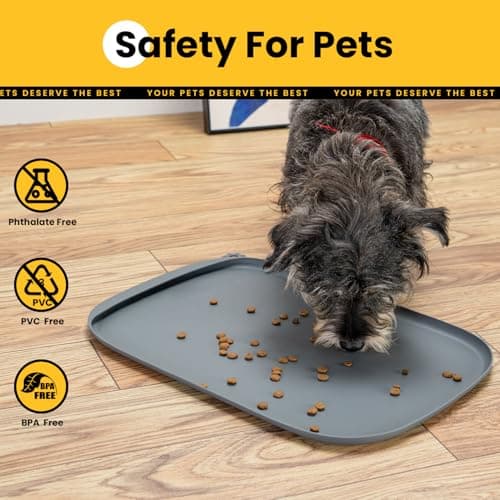 Conlun Dog Food Mat with Side Pocket & Hook Hole, Soft Raised Edges, Easy Clean Waterproof Non-Slip Pet Feeding Mat for Cats and Dogs Water Bowl, Pets Accessories(46x30cm,Grey) — view 6