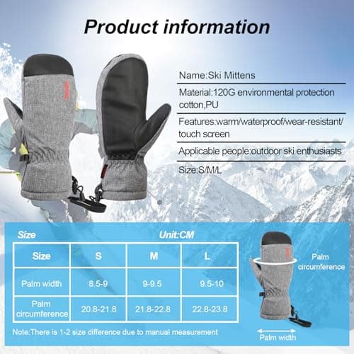 QKURT Ski Mittens, Winter Snowboard Mittens Waterproof Snow Gloves Leather Gloves for Outdoor Activitives Men Women — view 2
