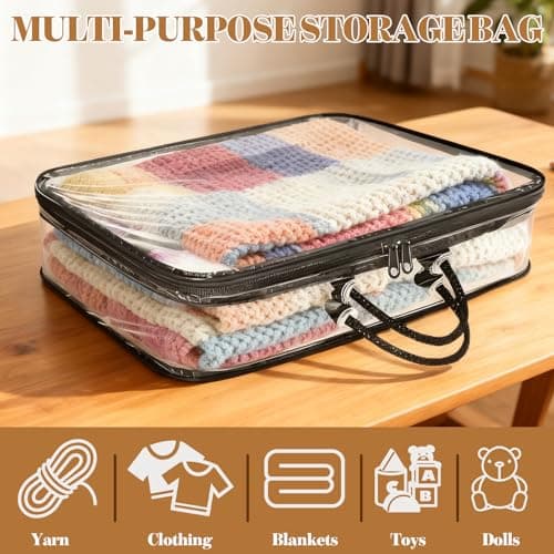 3 Pcs Yarn wool Storage Organiser - Crochet, Knitting Accessories & Yarn Storage with Writeable Labels, Clear Portable knitting Bag with Handle, Saving Space for Yarns, Towels and Toys（44 x 33 x 15cm） — view 6