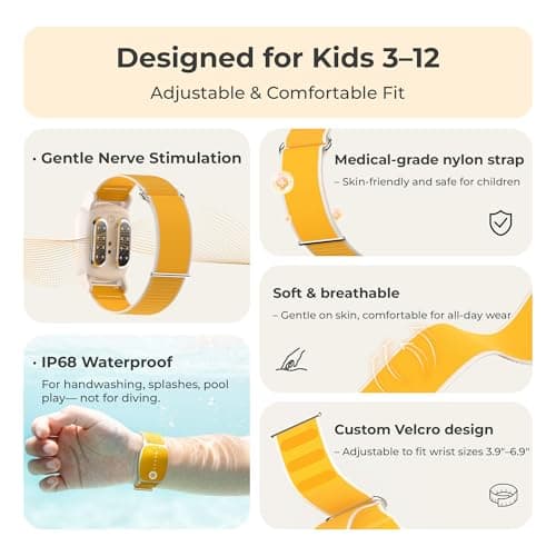 EmeTerm Explore for Kids FDA-Cleared Anti-Nausea Wristband IP67 Waterproof Morning Motion Sickness Relief Band Rechargeable Classic Strap Design Drug Free Non-drowsy Without Side Effects Sunny Yellow — view 2