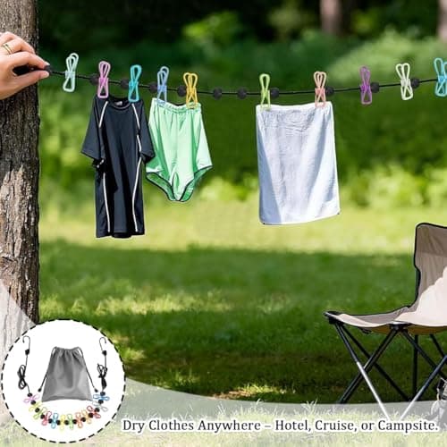 Travel Washing Line with 1pcs Storage Bag, Portable Camping Washing Line with Pegs, Retractable Travel Clothes Line for Cruises Hotel Backpacking — view 4