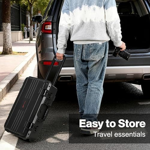 Rolling Camera Case Waterproof Travel Drone Photo Kit Hard Case with Padded Dividers and Wheels Dustproof/Impact Resistant,Allowed on Board 22.7” x13.8” x 8.07” Black — view 4