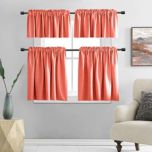 DONREN Room Darkening Half Curtains for Small Windows - Cabinet Curtain Tiers for Kitchen with Rod Pocket (Coral,42 x 36 Inch Length,2 Panels) — view 6