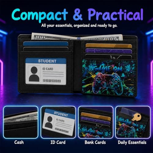 Fakcrkun Gamer Kids Wallet for Boys Teens, RFID Blocking Boys Wallets for Kids 9-12, PU Leather Bifold Wallet Kids with Coin Pocket for Christmas Birthday Children's Day — view 4
