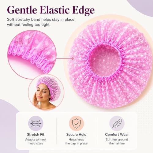 Shower Caps for Women & Reusable Bath Cap – 28cm 6 Pack Mixed Colours — view 3