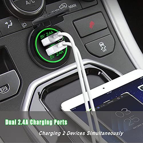 12V Car Charger Dual 4.8A USB Port Dual Cigarette Socket Lighter Plug Waterproof Charger with LED for 12V~24V Vehicles Car Boat Motorcycle SUV Truck Caravan Marine (Green) — view 4