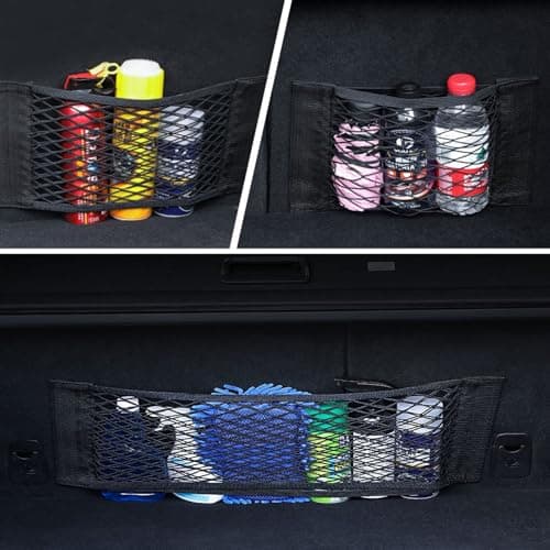 JCKD 2 Pcs Black Adhesive Mesh Cargo Net, 60 X 25cm & 40 X 25cm Elastic String Storage Mesh Bag, Car Trunk Storage Net Organizer, for Bottles, Groceries, Back Seat Car, Truck Trunk — view 5