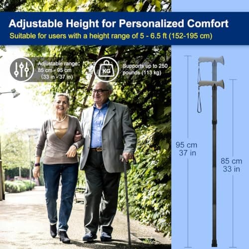 supregear Folding Walking Stick, Adjustable Height Foldable Collapsible Lightweight Portable Travel cane with Soft Handle, Walking Aid for Elderly Disabled Men Women, Black — view 5