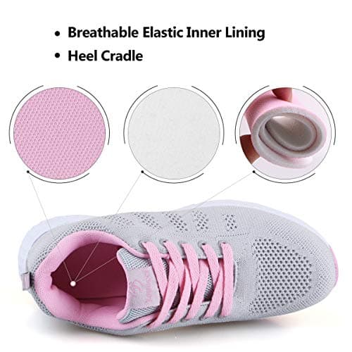 Youecci Womens Sneakers Lightweight Ladies Indoor Outdoor Cross Trainers Casual Lace Up Shoes Fitness Sport Walking Running Shoes Grey Pink 6, Manufacturer Size 39 — view 4