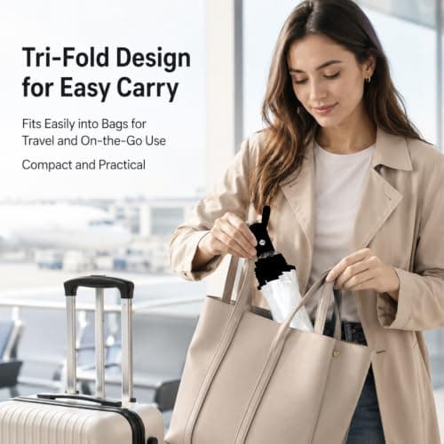 PAXQNVTR Compact Clear Umbrella, Auto Open Close Folding, Transparent, 8 Rib Tri Fold, Travel Rain Umbrella for Women and Men, White Trim (Black) — view 5