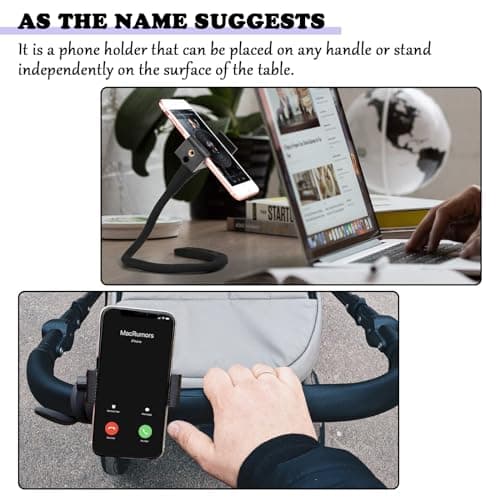 GMHLLES Pram Phone Holder - Safe, Stable & Adjustable for Strollers, Cars & Home (Black) — view 5