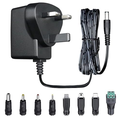 UKCA Certified 5V 1A 1000mA 5W Power Supply Adapter with 8 Tips (1.8M Cord), 5V 0.5A 0.8A Transformer, AC DC Switching Adapter for Radio, LED Light, Turntable, Baby Monitor, Router, and More