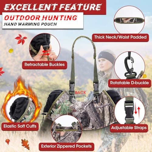 Mydrissu Hunting Camo Hand Warmer Pocket Hand Warmer Fanny Pack Windproof Water Resistant Insulated Unisex Hand Warmer Gloves Fleece Oxford Perfect for Outdoor Hiking Deer Camping — view 3