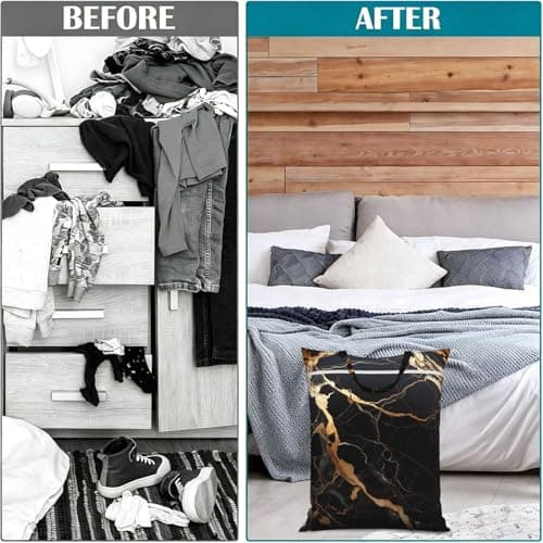 Black Gold Marble Travel Laundry Bag With Handle, 1 Pc Large Waterproof Dirty Clothes Bags With Zipper, Foldable Swimsuit Workout Bag Washable Wet Clothes Storage Organizer For Dorm — view 4