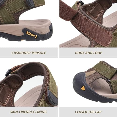 Camel Crown Men's Waterproof Hiking Sandals Closed Toe Water Shoes Athletic Sport Sandals for Summer Outdoor Beach Wading Boat, Green camouflage, 31.0 cm M — view 6