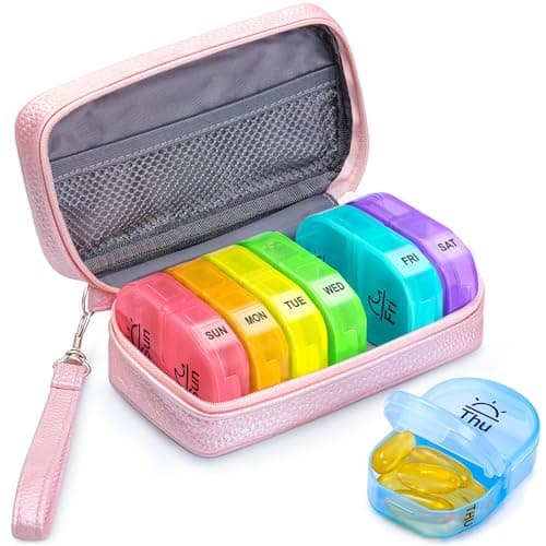 AUVON Weekly Pill Organiser with PU Leather Bag for Women, Dual Protection