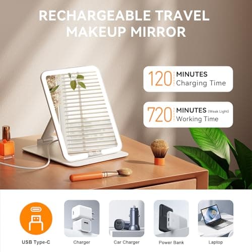 Auxmir Rechargeable Makeup Mirror, Portable LED Travel Mirror with Light — view 2