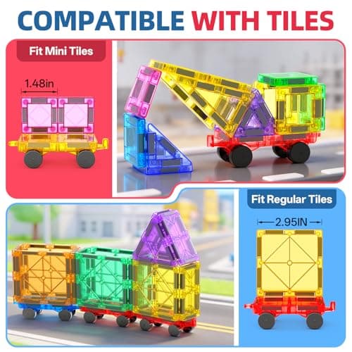 Qltytoy Mini Magnetic Tiles Cars 8PCS Construction Set for Mini,Major Tiles — view 4